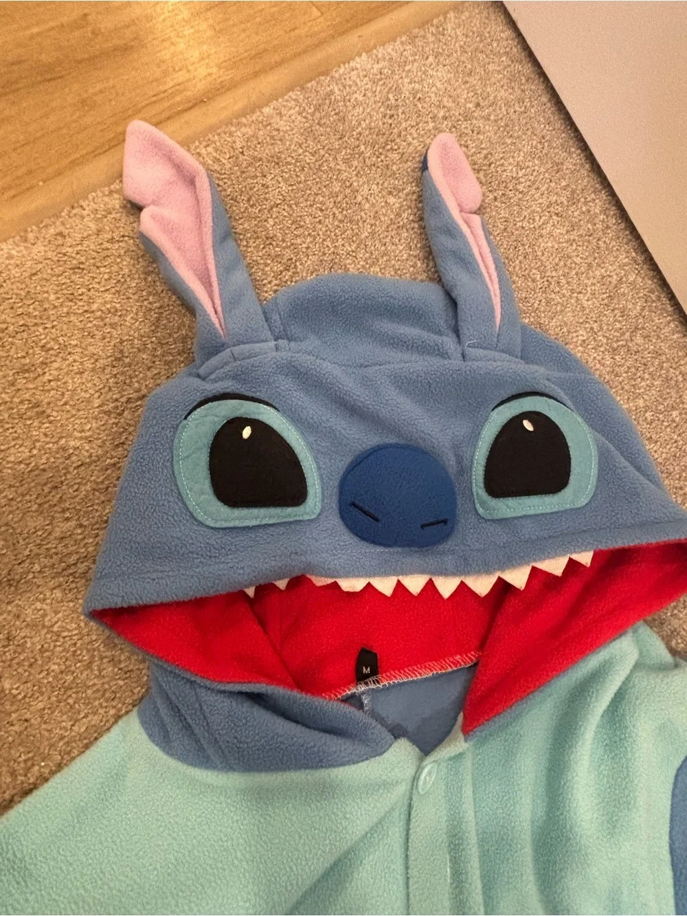 Blue Stitch Character Hooded Onesie - Pink & Red Accents